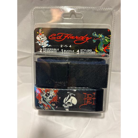Ed Hardy Belts, 2 Reversible Webbings, 1 Buckle 4 Styling Solutions, Up to 44’ - Picture 1 of 4